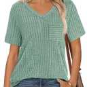 MEROKEETY Women's Short Sleeve V Neck T Shirts 2025 Summer Casual Business Loose Tunic Trendy Tops L