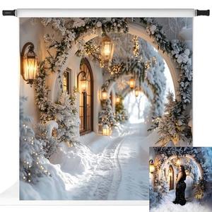 Kate Christmas Backdrops Winter White Snow Scene Backdrop Arch with Light Outdoor Party Decoration Props, 10x10ft
