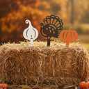 Weysat 3 Pcs Thanksgiving Turkey Metal Yard Decorations Thanksgiving Turkey Pumpkin Gourd Garden Stakes Fall Metal Yard Decorative Signs for Autumn Outdoor Lawn Patio Garden Decor