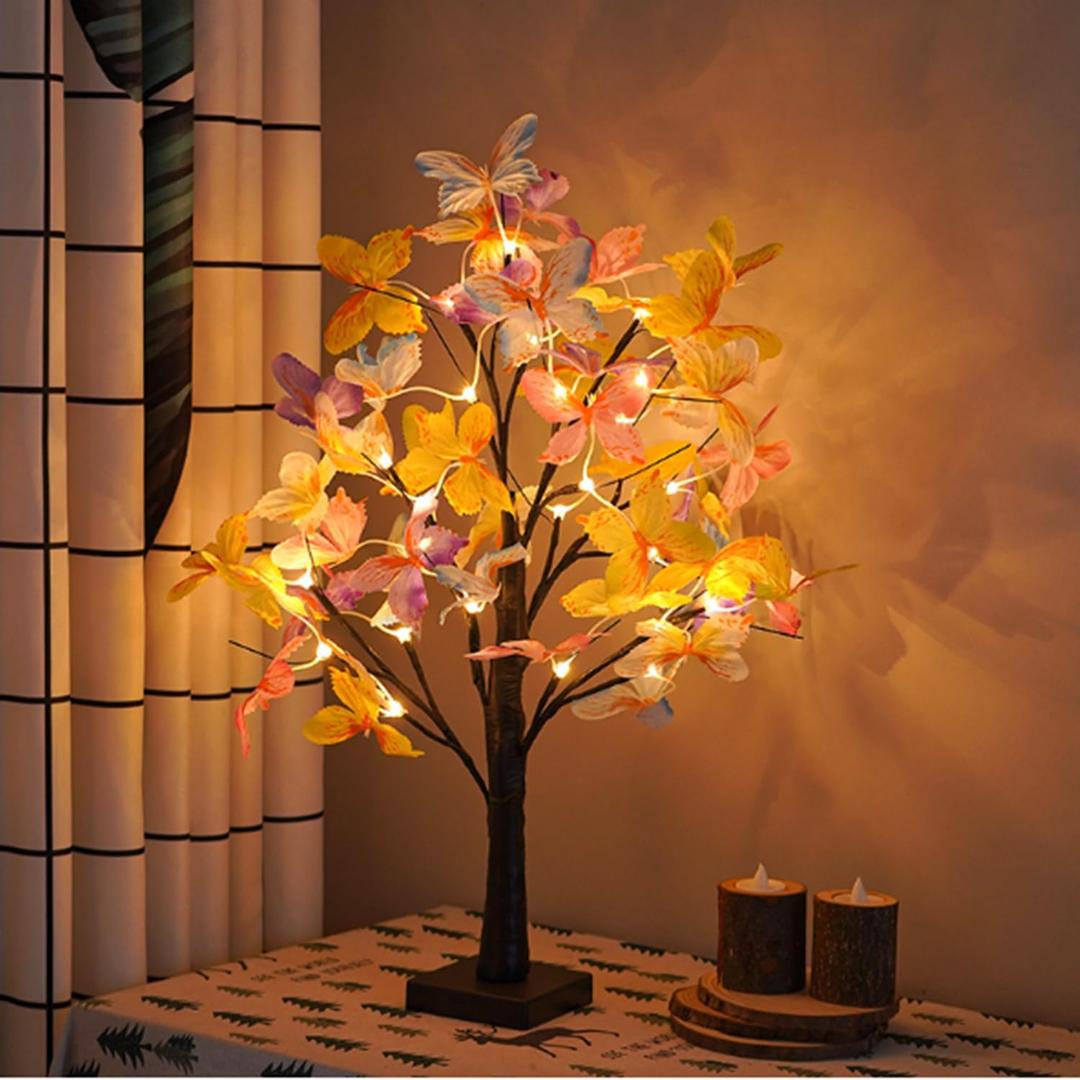 LED Butterfly Birch Tree Lights Artificial Tree Lamp Lighted Bonsai Tree 3 AA or USB Powered for Bedroom Fireplace Table Decoration(Black)