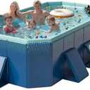 114" Non-Inflatable Foldable Swimming Pool for Family, Portable Above Ground Pool for Adults & Kids, Easy Setup for Outdoor, Backyard, Garden, Camping - Durable PVC (114"×70"×20", Std)