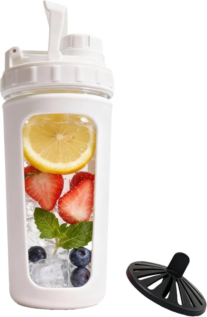 Glass Shaker Cup Odorless BPA Free Glass Shaker Bottle for Protein 26oz Durable Borosilicate Glass, Leak-Proof & BPA-Free  Ideal for Creamy Protein Shakes, Smoothies & Workout Drinks (White)