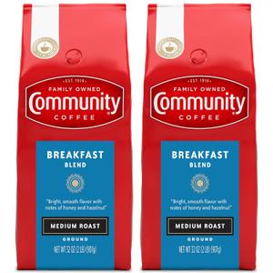 Community Coffee Breakfast Blend Ground Coffee, Medium Roast, 32 Ounce (Pack of 2) (EXP 05/25/26)