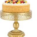 Dessert Stand, Iron Golden Cake Holder, Lace Design Round Treat Display, Dessert Holder Stand for Weddings, Parties, and Celebrations, Gold (iron 2)