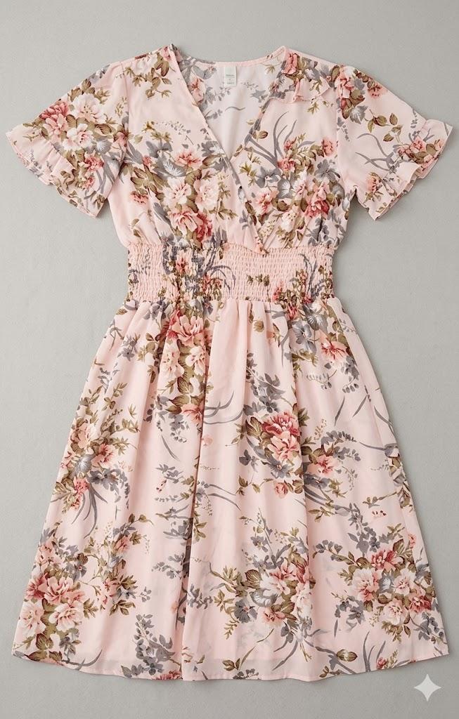 Dress for Women Floral Pink V-Shaped Size 1XL