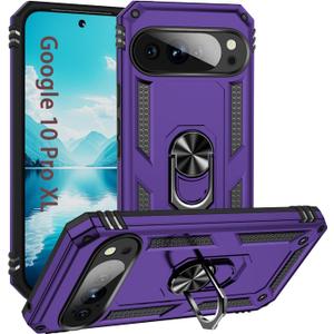 Pixel 10 Pro XL Phone Cover with Ring Kickstand [Heavy Duty Protective Cover] Full Body Military Grade Shockproof Case for Google Pixel 10 Pro XL Phone Cases Purple