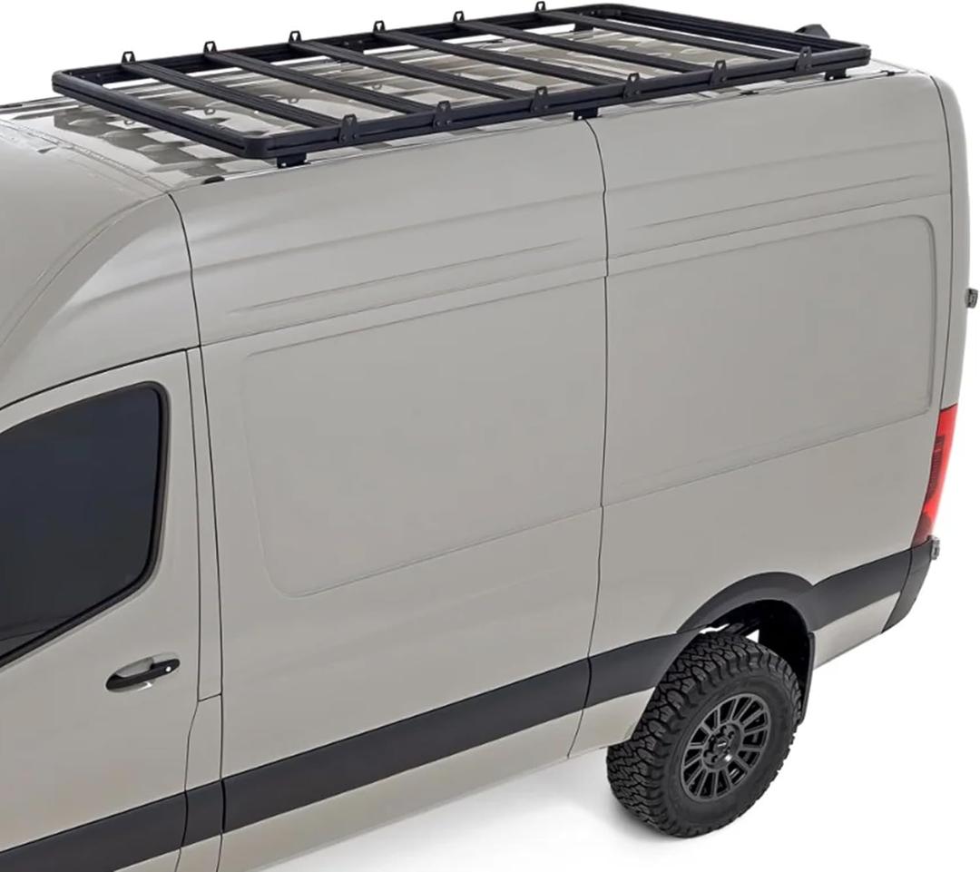 Rough Country Roof Rack System for Mercedes-Benz Sprinter 2500/3500 (2019-2025) - Aluminum Rack with Adjustable Cross Bars, T-Slot Mounting, 600 lb Load