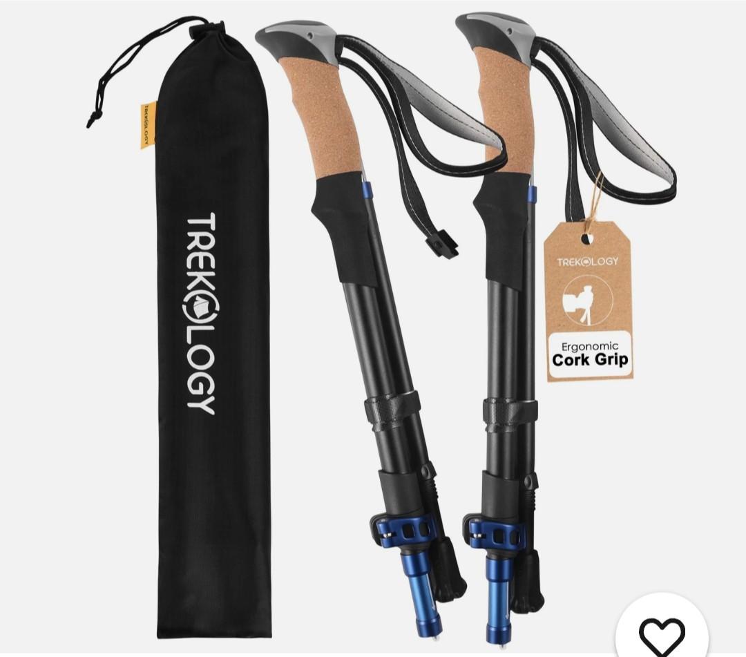 4 PCSHiking Poles with Real Cork Grips, Adjustable for Heights 5'2'' to 6'5'