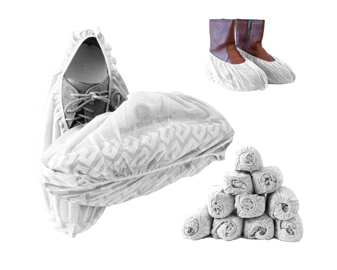 Premium Disposable Boot & Shoe Covers Booties | 100 Pack | Durable, Non-Slip, Non-Toxic, Water Resistant, Recyclable Protectors for Indoor & Outdoor | Large Size Fits Most Shoes (White)