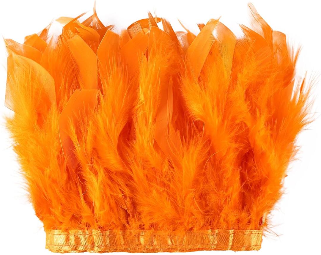 2 Yards Natural Turkey Feathers Trim Sewing Fringe Fashion Dress Sewing 4-6inch for DIY Handicrafts Costumes Decoration,Orange