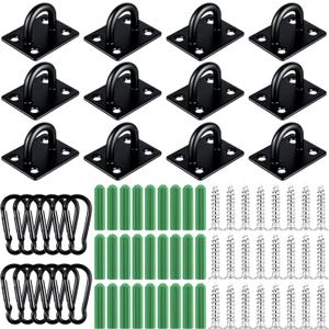 Shimeyao 12 Sets Stainless Steel Ceiling Hooks Pad Eye Snap Hooks and Screw Heavy Duty Eye Plate U Screw Hook Hardware Staple for Indoor and Outdoor