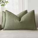 Foindtower Pack of 2, Decorative Linen Soild Throw Pillow Covers Accent Lumbar Cushion Case Boho Farmhouse Pillowcase for Chair Couch Sofa Bedroom Living Room Home Decor 12x20 Inch Olive Branch Green