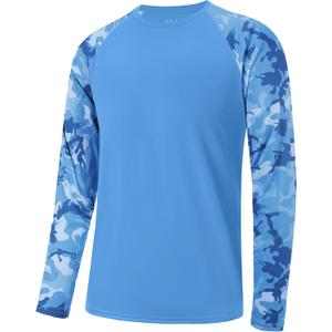 FISHEAL Men's Long Sleeve Fishing Shirts, UPF 50+ Camo Sun Protection Rash Guard, UV Shirt for Swimming Hunting Outdoor M