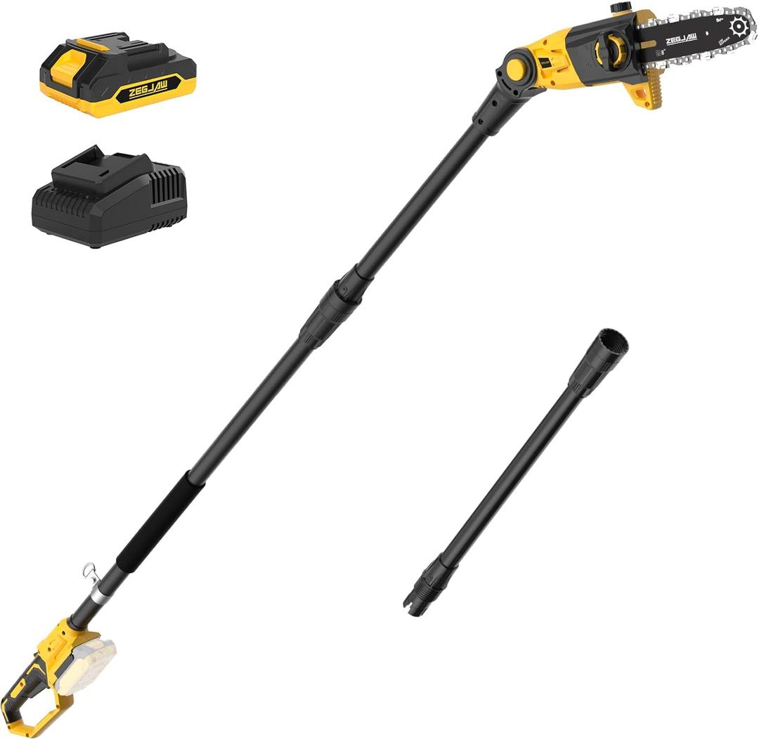 Pole Saw, 8-Inch Pole Saw for Tree Trimming Cordless 15-FT Max Reach, Auto Oiling, Tool-Less Electric Pole Saws, Tree Trimmer with Battery & Fast Charger