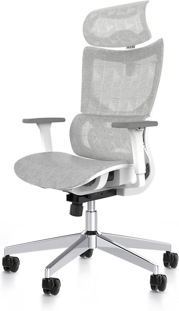 PatioMage Ergonomic Office Chair with Footrest, Big and Tall Desk Chair with Adjustable Lumbar Support, Seat Depth & 3D Armrests, High Back Mesh Computer Chair for Home Office, Grey, Large