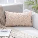 MIULEE 3D Decorative Romantic Valentines Stereo Chiffon Rose Flower Throw Pillow Cover Solid Pillowcase for Girl Women Wedding Sofa Bedroom Car Spring Decor 12x20 Inch 30x50cm Apricot Pink