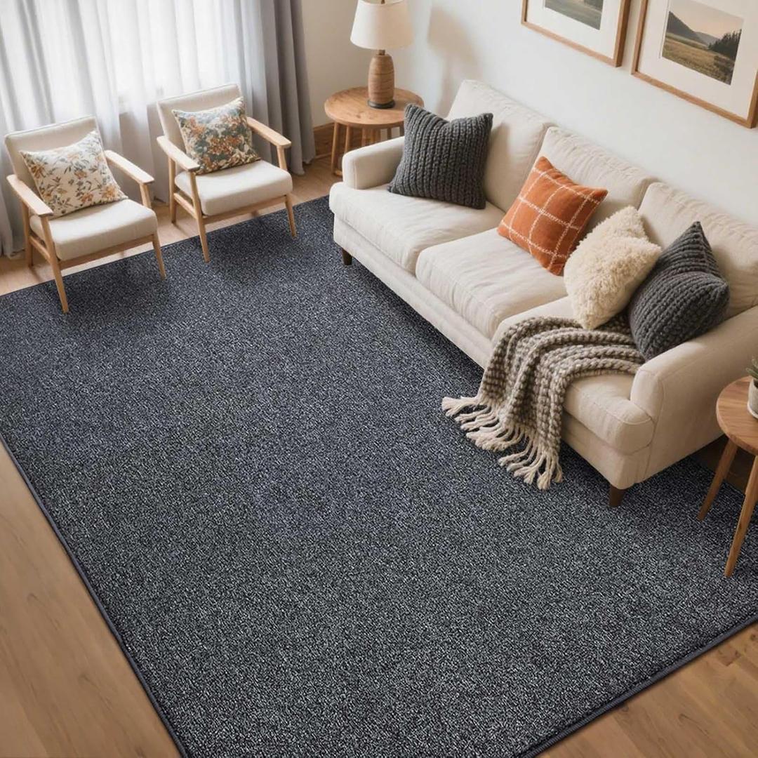 FinRec 5x7 Washable Area Rugs for Bedroom Living Room, Low Pile Thin Rug Solid Color, Non-Slip Carpet Indoor for Home Decor (Grey)
