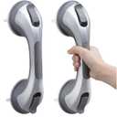 TAILI Shower Handles for Elderly Suction, 2 Pack 12 Inch Shower Grab Bars for Seniors, Grab Bars for Bathtubs and Showers, No Drilling Removable Safety Shower Grip, Silver