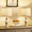 Vintage Table Lamp for Living Room Bedroom, 18.5" Farmhouse Bedside Lamps Nightstand Lamp Set of 2, Table Lamps with Oatmeal Linen Lamp Shades, 2 LED Bulbs Included (Antique White)
