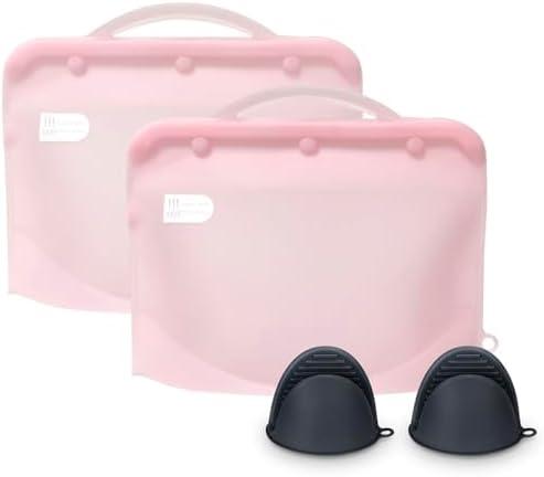 Silicone Microwave Steam Sterilizer Bag for Baby Bottles, Reusable Sterilizing Bag for Pump Parts and Toddler Accessories, Easy to Use Sterilizer Bags Perfect for Home and Travel, Pink (2PC)