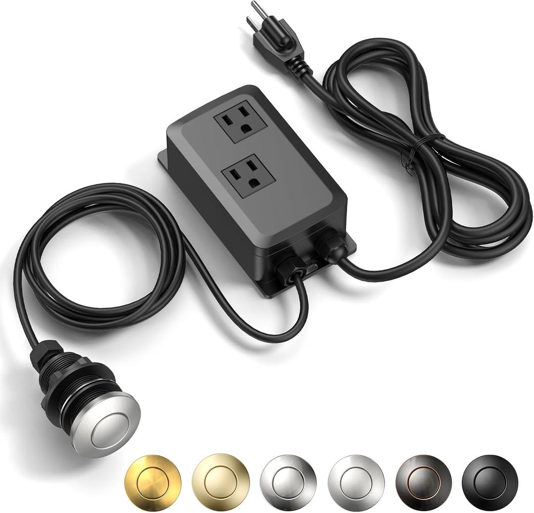 Garbage Disposal Air Switch Kit -Professional- Dual Outlet, Sink Top Waste Disposer On/Off, Garbage Disposal Button, UL Listed (Brushed Stainless Steel)