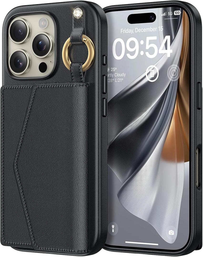 TAURI for iPhone 16 Pro Max Case, Removable Magnetic Wallet Case with Card Holder, [Compatible with MagSafe] Durable PU Leather Phone Case with Wireless Charging, Black