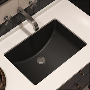 MEJE #202F -21" Undermount Rectangle Bathroom Sink, Porcelain Ceramic Vanity Undermount Sink, Matte Black, 20.87" x 8.37" x 14.75"