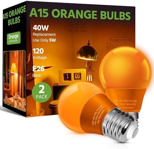 LED Orange Light Bulb, 40W Equivalent LED A15 Bulb, E26 Medium Base Bulb for Halloween, Christmas, Party, Bar, Holiday Lighting, Non-Dimmable, 2 Packs, Set of 2