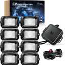 MICTUNING C2 Curved RGBW LED Rock Lights - 8 Pods Underglow Multicolor Neon Light with Wiring Switch Kit, Bluetooth Controller with APP Control