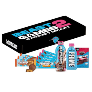 Feastables Beast Games Season 2 Snack Bundle, 10 Count, MrBeast Chocolate Bars & Cups, Protein Milk, Hydration Drink & Beef Jerky BB Date: 08/18/2026