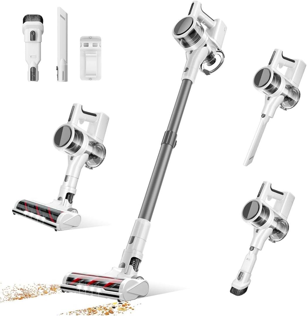 Comvtu Cordless Vacuums, 80,000PRM Powerful Motor Vacuum Cleaner and 2200mAH Rechargeable Battery up to 35 Mins Worktime, 2 Adjustable Modes, Detachable Parts, Wireless Stick Vacuum (Frost White)
