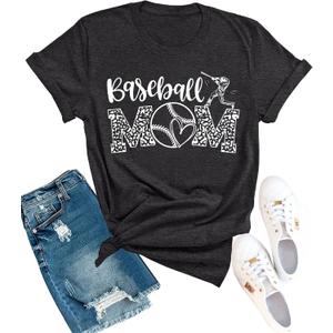 YZMI Mama Shirts for Womens Sport Mom Tshirt Funny Short Sleeve Letter Printed Tees Mom Gift Tops (Black, S)