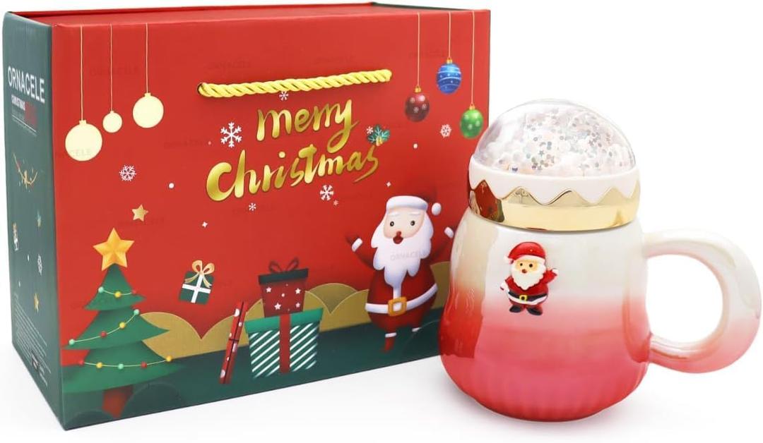 Cute Ceramic Tea Mugs with Santa Lid - Novelty Christmas Cup for Milk, Coffee, Hot Chocolate - 500ML/17.6OZ for Women, Kids, Colleagues, Family, Friends