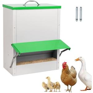 25 Lbs Chicken Trough Feeder, Automatic Large Outdoor Duck Feeder, Large Capacity Chicken Feeder with Lid No Waste Poultry Feeder Rainproof Preventing Small Animals Suitable for Chickens Ducks Turkeys
