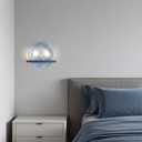 2 Light 10" Round Bllue Glass Bathroom Wall Sconce Modern Concise Style Wall Light Fixture,Black Finish for Bedroom Hallway Bedside