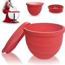 Collapsible Silicone Bowl Liner for KitchenAid 5 Qt Tilt-Head Mixer, Bread Proofing Insert with Lid, Multipurpose Kitchen Aid Attachment for Baking, Microwave & Dishwasher Safe - Red (1PC)