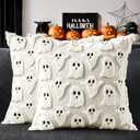 MIULEE Halloween Pillow Covers Cute Ghost Spooky Throw Pillows Set of 2 Soft Plush Faux Fur Decorative Cushion Covers for Couch Sofa Bed Porch Living Room Halloween Decor 18x18 inch Cream White