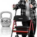 Upright Walkers for Seniors, 450 lb Heavy Duty Stand Up Rollator Walker with Adjustable Soft Sponge Armsupport & Seat, Tall Standing Folding Rolling Walker with 8'' Wheel, Red