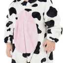 LONULAIN Unisex Baby Animal Costume Pajamas, Infant Flannel Hooded Halloween Romper Cosplay Costume/ Homewear/ Sleepwear (Cow, 12-18 Months)