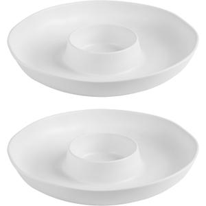 Chip and Dip Serving Set Divided Serving Platter Appetizers and Cheeses Serving Tray White Compartment Dishes for Party, Christmas, Dessert, Fruit, Candy, 13-inch Set of 2