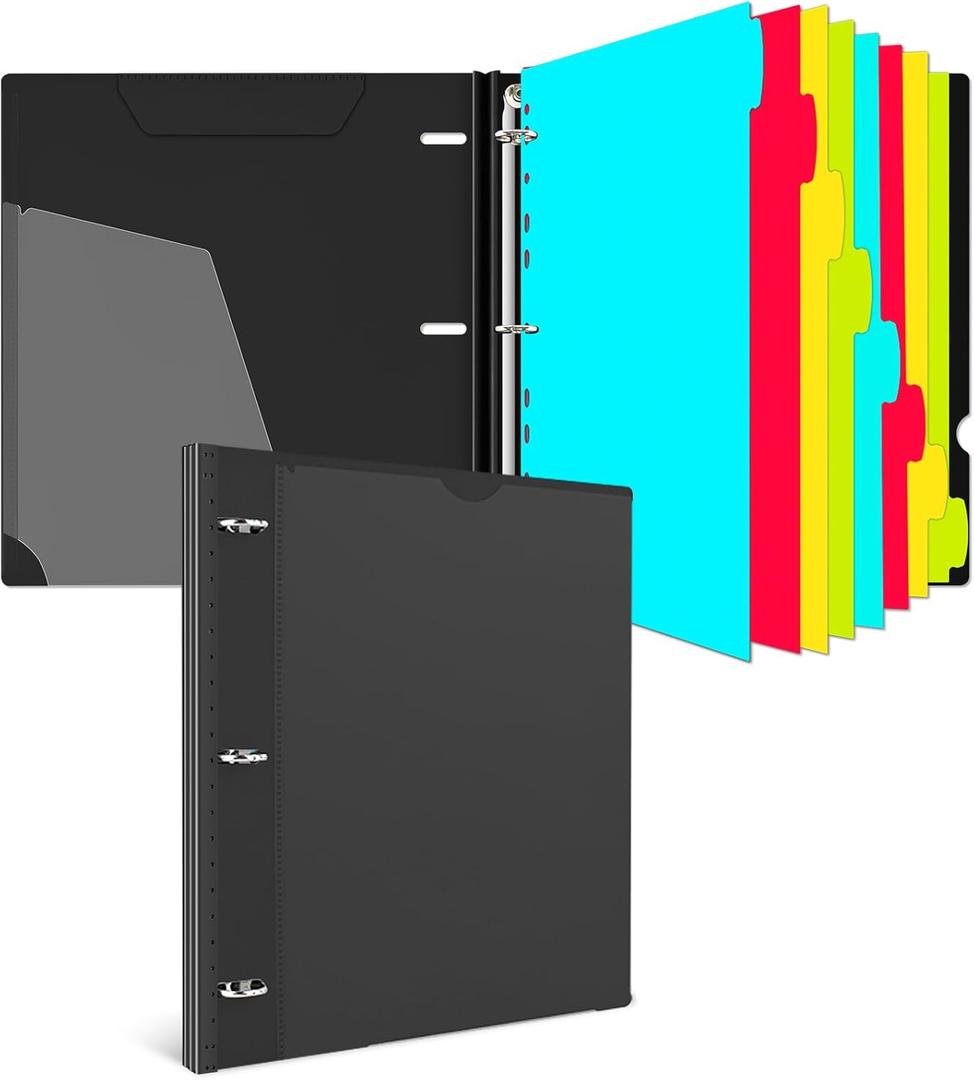 INFUN 1 Inch Telescoping 3 Ring Binder with 8-Tab Dividers, 30 Sheet Protectors and Labels  Compact Binder for Recipes, Documents and Notes, Includes 30 Recipe Cards  Black