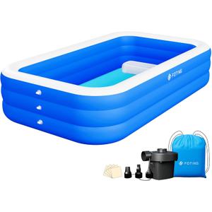FOTING Inflatable Pool for Adults with Electric Pump,Carrying Bag &Inflatable Seat,120"X72"X23"Full-Sized Blow Up Pool Oversized Thickened Family Large Swimming Pool for Backyard Garden Outdoor Summer