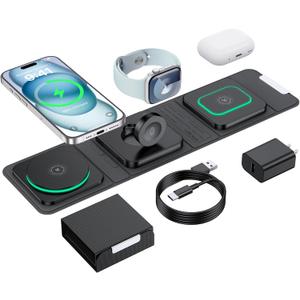 Wireless Charger for iPhone - 3 in 1 Charging Station for Apple Multiple Devices, Foldable Magnetic Mag-Safe Travel Charging Pad for iPhone 16 15 14 13 12 Pro Max Plus iwatch Watch & Airpods (Black) Wireless Charger for iPhone - 3 in 1 Charging Station for Apple Multiple Devices, Foldable Magnetic Mag-Safe Travel Charging Pad for iPhone 16 15 14 13 12 Pro Max Plus iwatch Watch & Airpods (Black)