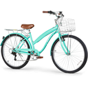 GLERE Beach Cruiser Bike, 26 inch Commuter Bicycle for Adult Men and Women, 7-Speed/High-Carbon Steel/Front & Rear Fenders, Comfortable City Bikes with Rear Rack or Basket, Ergonomic Upright Design