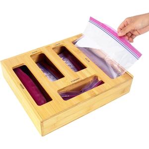Bag Storage Organizer Compatible with Ziploc Gallon, Quart, Sandwich & Snack Sized Slider Bags,Bamboo Organizer For Drawer(13.7"L*11.8H"*3.1W")