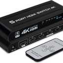 4K HDMI Switch 5 in 1 Out, 5 Port HDMI Switcher Selector Box with IR Remote Control & Auto Switch, Support 4K@30Hz, HDR, HDMI 1.4, HDCP, 3D, 1080P for HDTV PS3 PS4 Xbox Projector Blu-ray Player