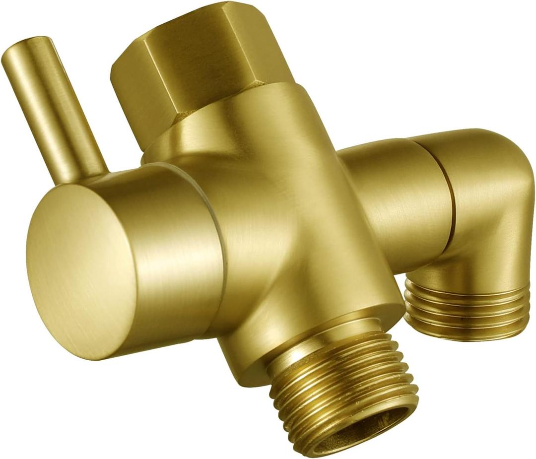 Metal Shower Diverter Valve, YDmeet 3 Way Shower Head Diverter for Handheld Showerhead and Fixed Rainfall Shower Head, Universal G1/2 Bathroom Shower System Replacement Part, Brushed Gold