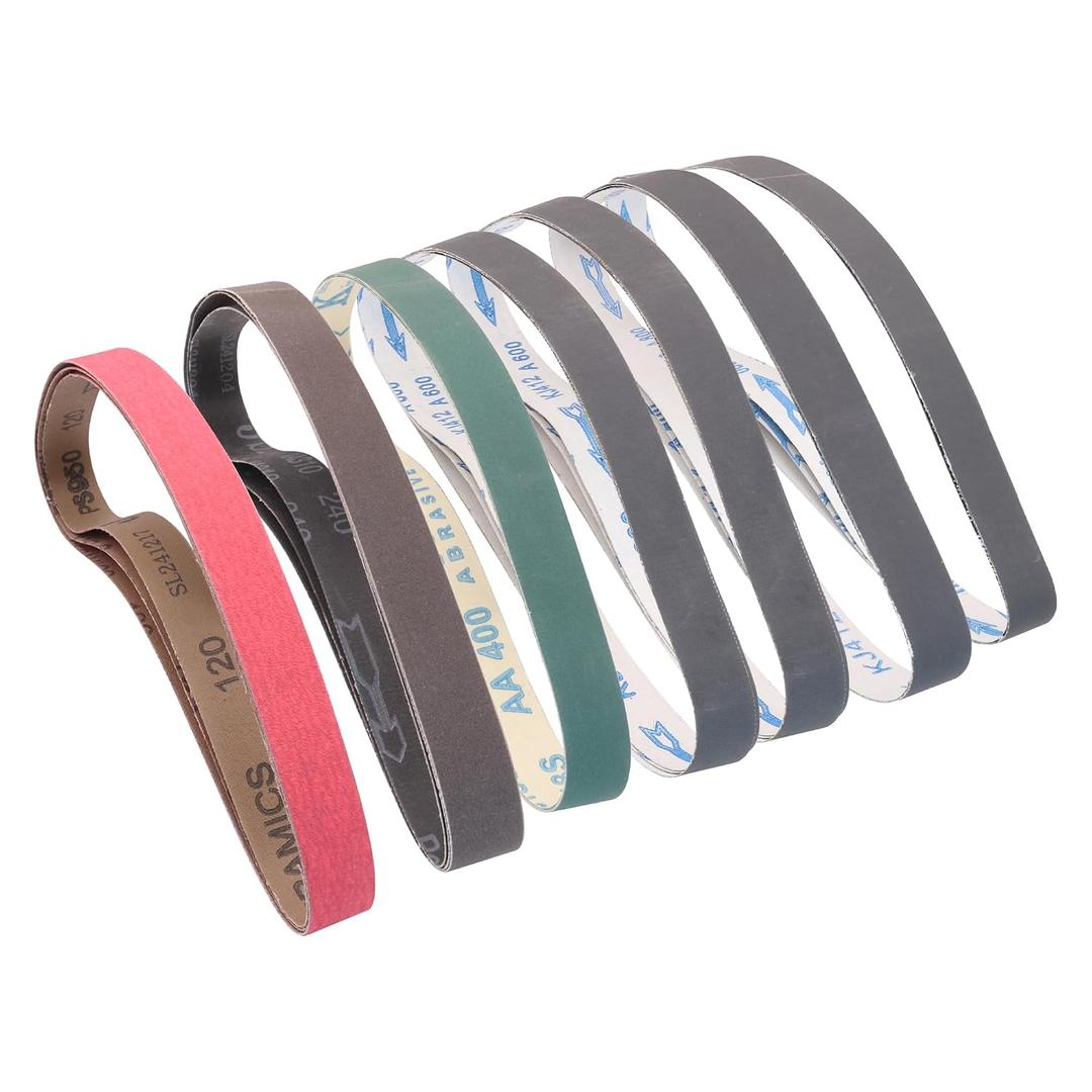 18 Pack 1x30 Sanding Belts for Knife Sharpening Assortment, 3 Each of 120 240 400 600 800 1000 Grit, 1 x 30 Inch Sander Belts for Knife Metalworking Wood