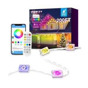 POOFZY Permanent Outdoor Lights for House,200ft RGB+IC Smart Outdoor Decor, 50 Scene Modes,App/Remote Control,for Christmas,Super Bowl,V-Day,Thanksgiving,Daily & Holiday Party Decor