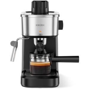 XIXUBX 6 Bar Espresso Machine, 800W Compact Coffee Maker with Stainless Steel Cup Warmer, Steam Milk Frother, Automatic Pressure Relief, Cappuccino & Latte Maker, Black, for Home and Office